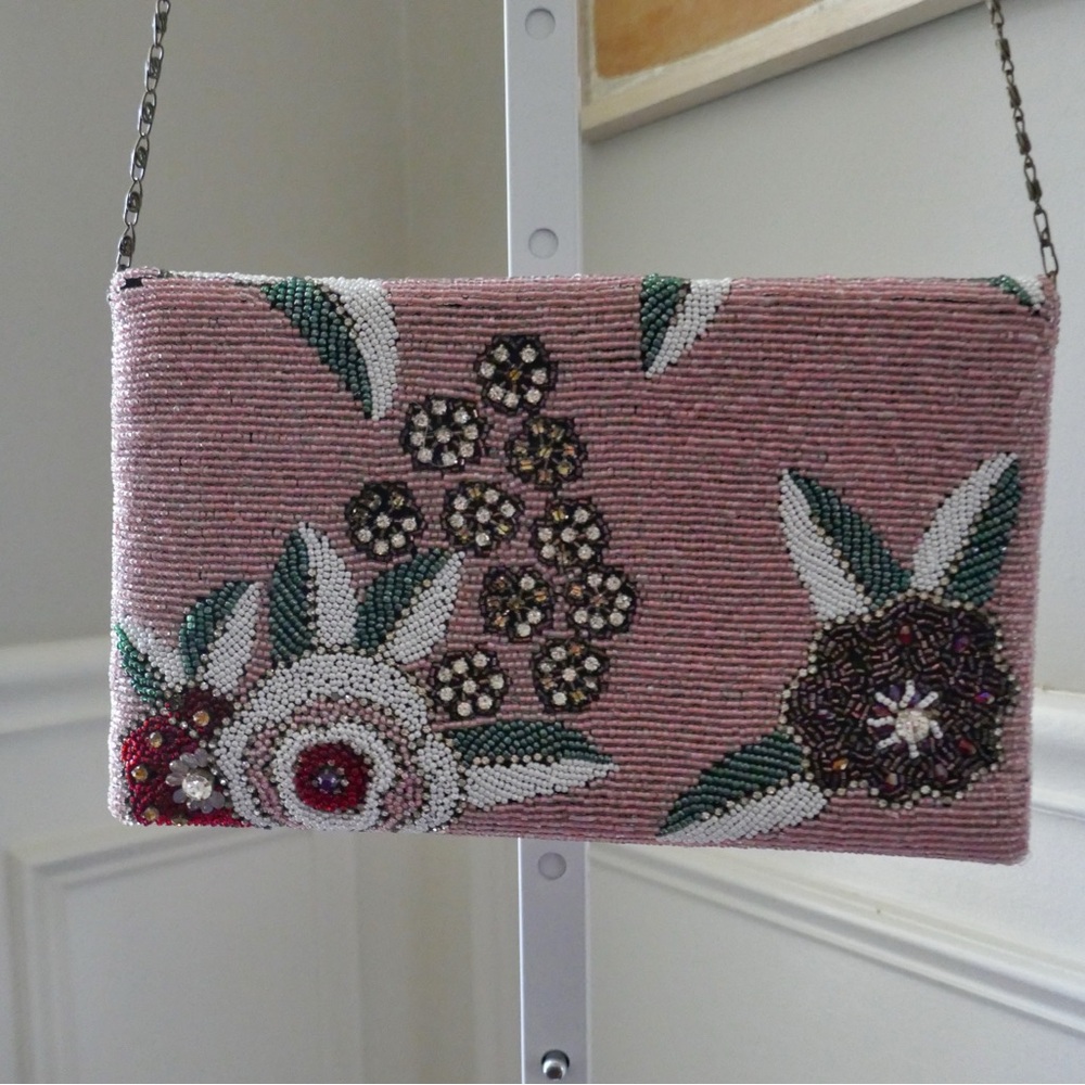 Anthropologie Pink Beaded Floral Clutch - Picture 3 of 5